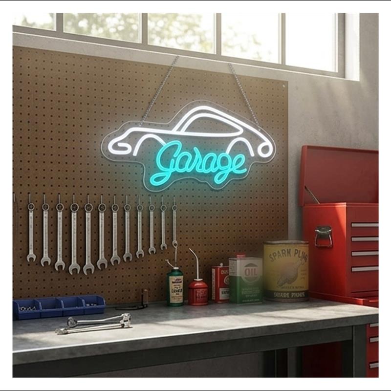 Garage Neon Sign LED Light Dim - Workshop Tools Wallpaper 评论和价格