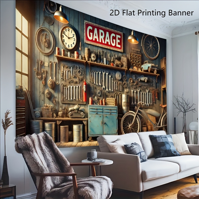 Industrial Garage Backdrop Ban - Workshop Tools Wallpaper 评论和价格